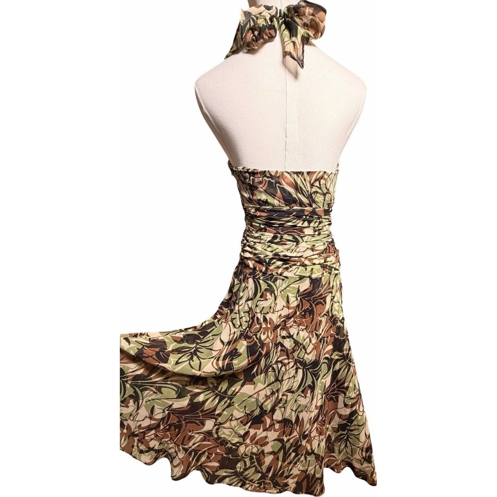 Donna Ricco Silk Halter Midi Dress 4 Ruched Floral Chiffon Boho - Picture 2 of 14